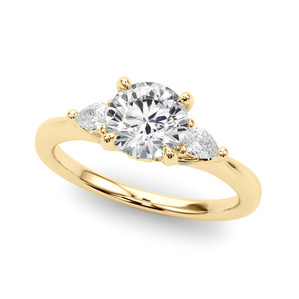 18K Yellow Gold Round & Pear Diamond Engagement Ring
