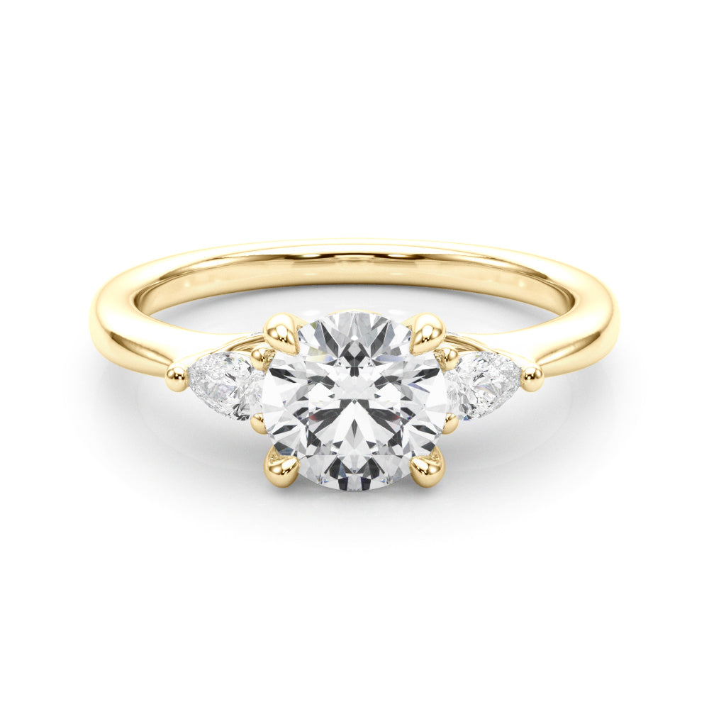 18K Yellow Gold Round & Pear Diamond Engagement Ring