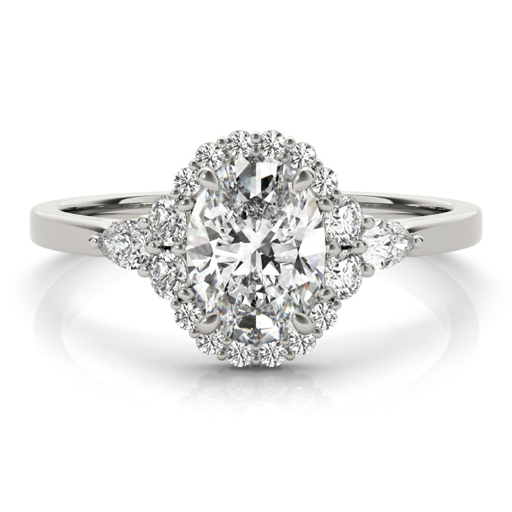 Platinum White Diamond Oval Halo Engagement Ring
