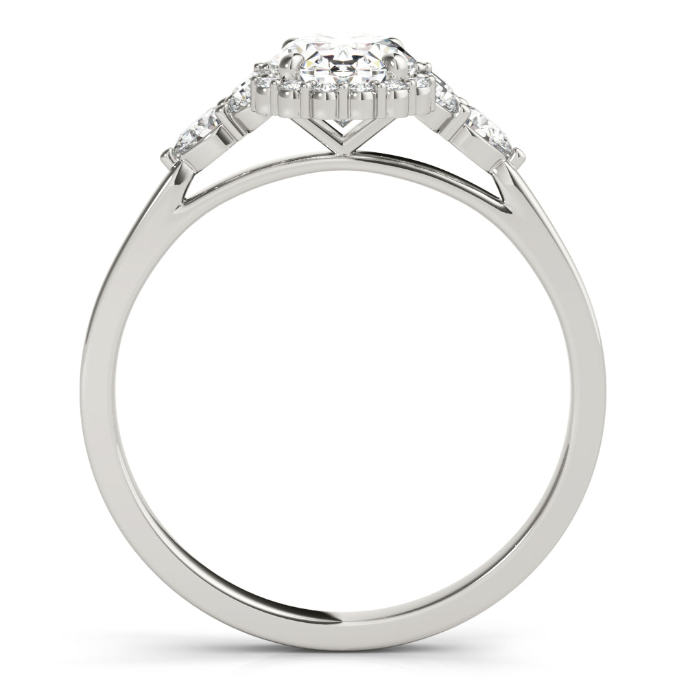 18K White Gold Oval Diamond Engagement Ring with Halo