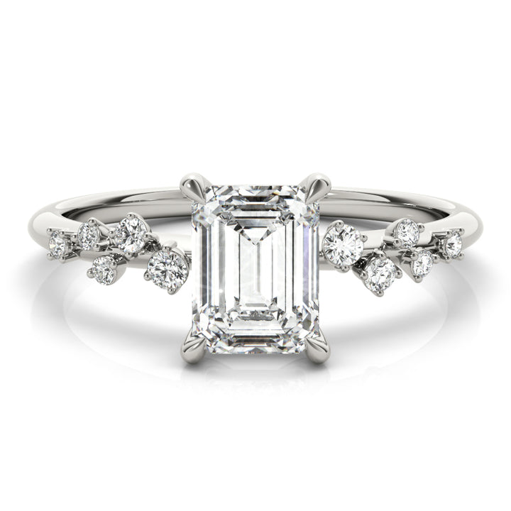 14K White Gold Emerald Diamond Fashion Ring
