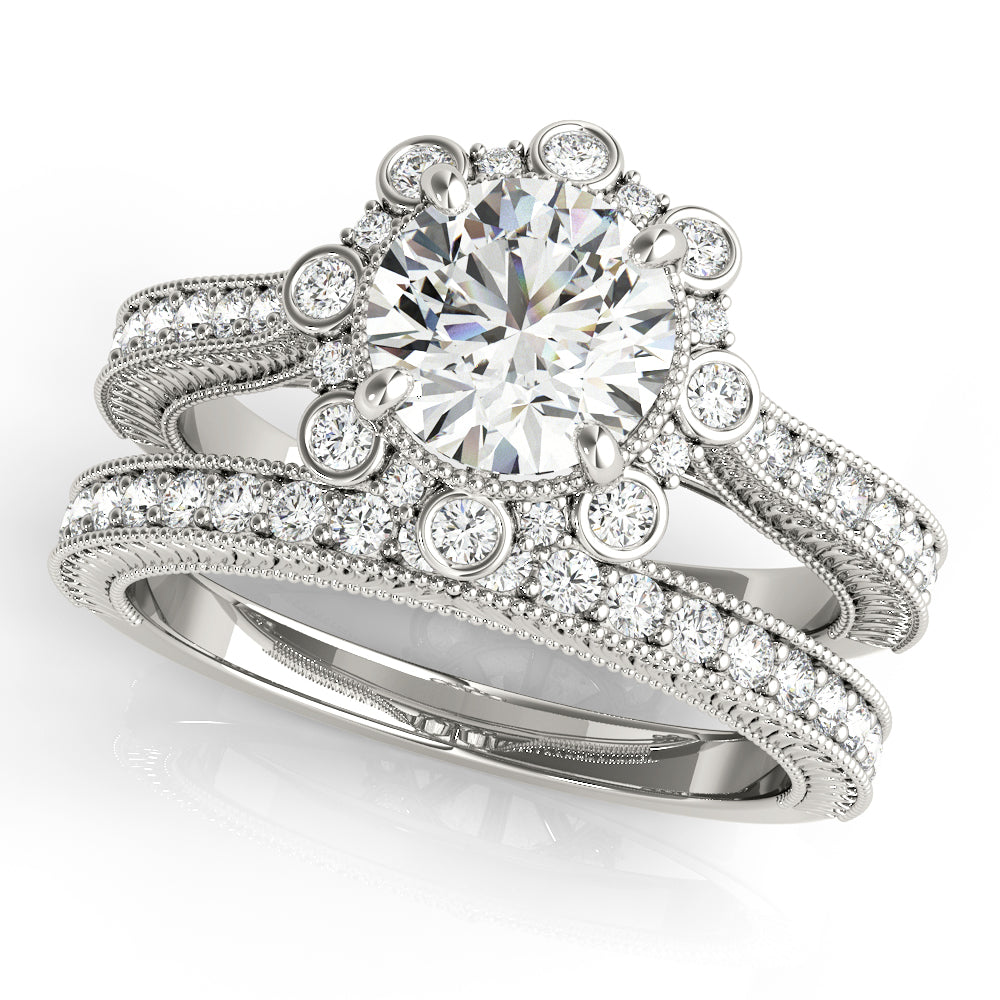 18K White Gold Round Diamond Halo Engagement Ring