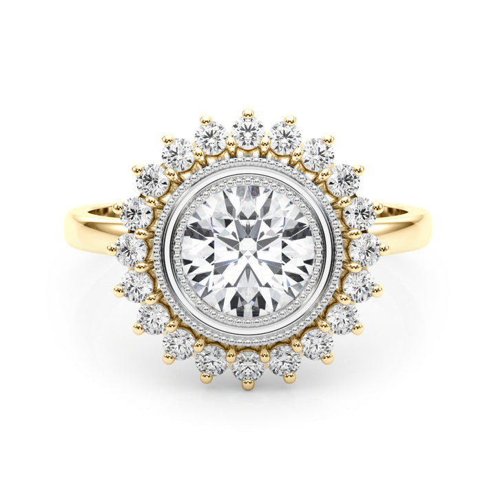 14K Yellow Gold Round Diamond Halo Engagement Ring