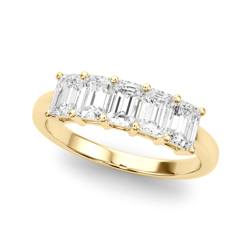 14K Yellow Gold Emerald Diamond Wedding Ring