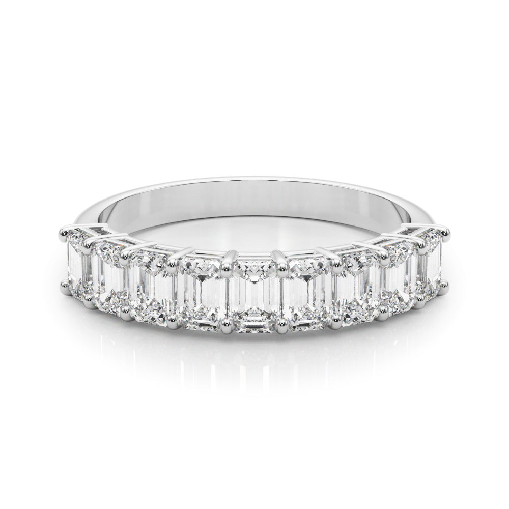 14K White Gold Emerald Diamond Wedding Band