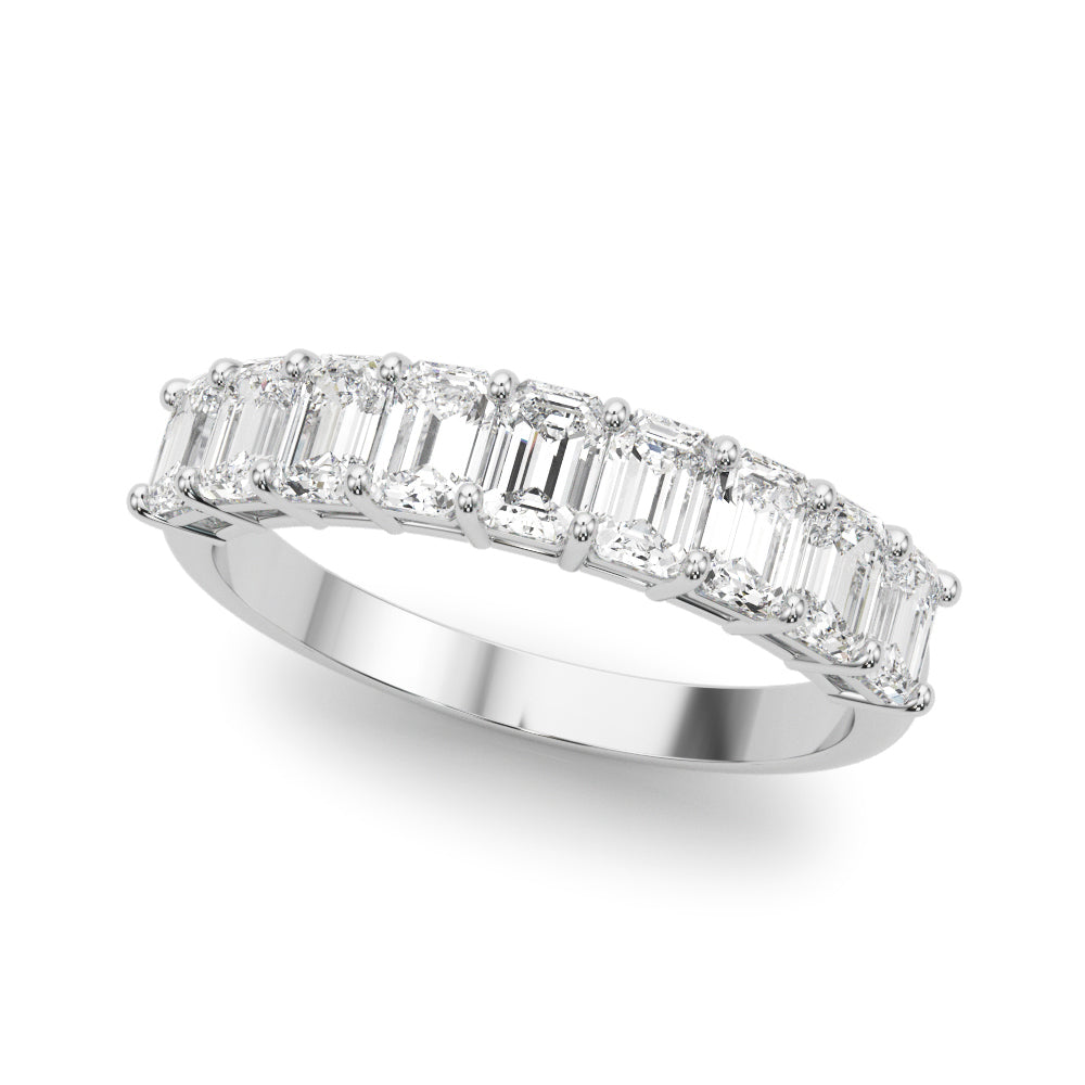 14K White Gold Emerald Diamond Wedding Band