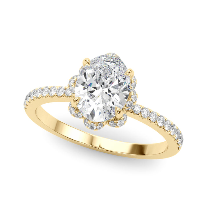 18K Yellow Gold Diamond Engagement Ring - Oval Center