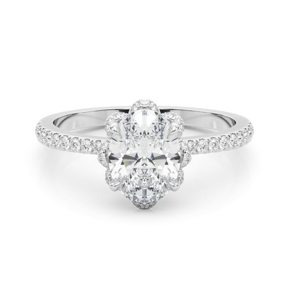 14K White Gold Oval Diamond Halo Engagement Ring