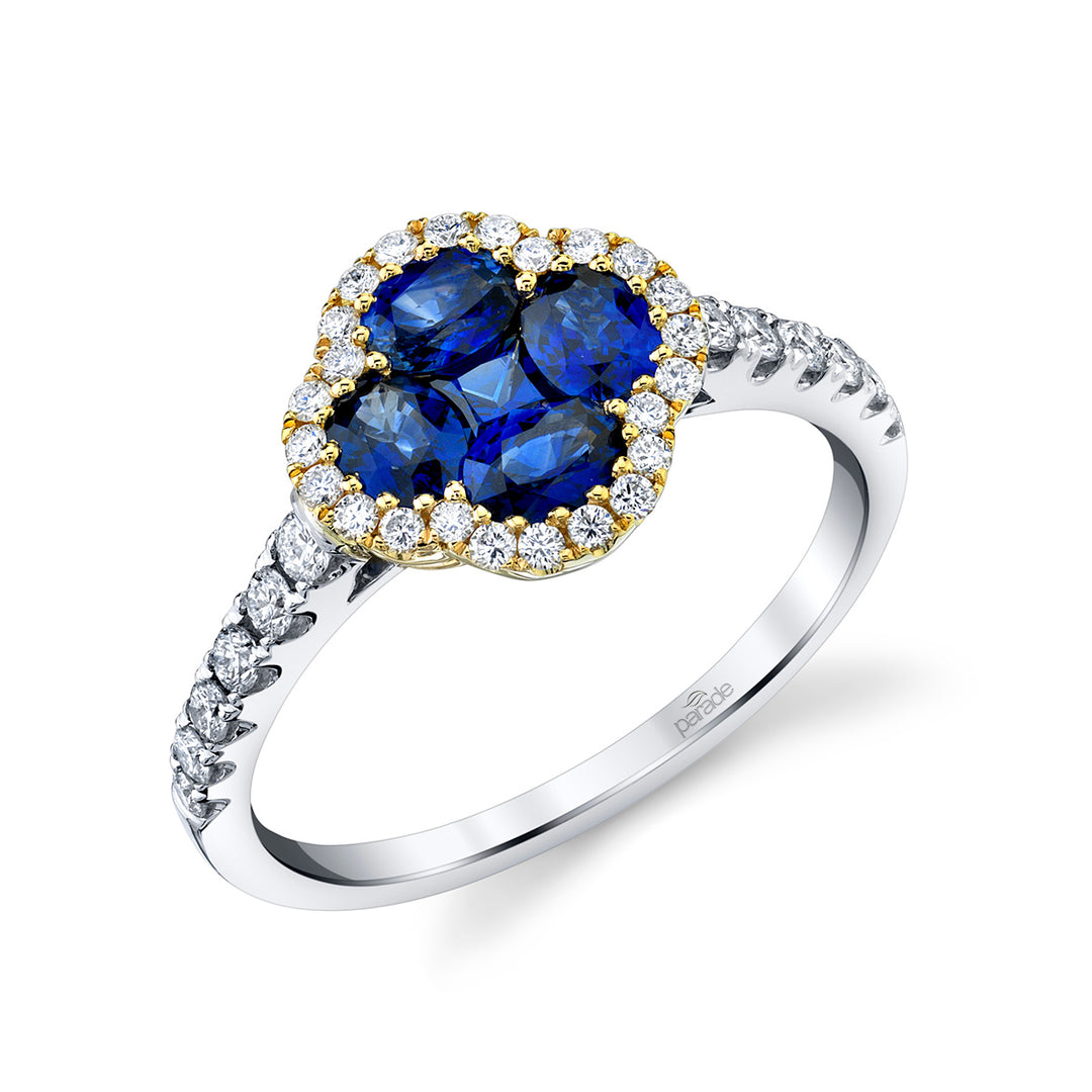 Blue Sapphire & Diamond Clover Ring