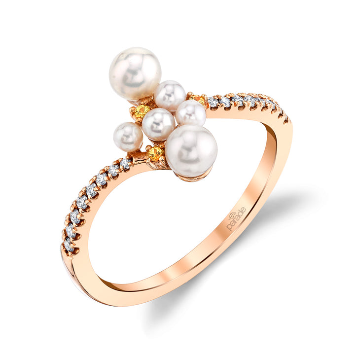 Pearl, Yellow Sapphire & Diamond Cluster Band