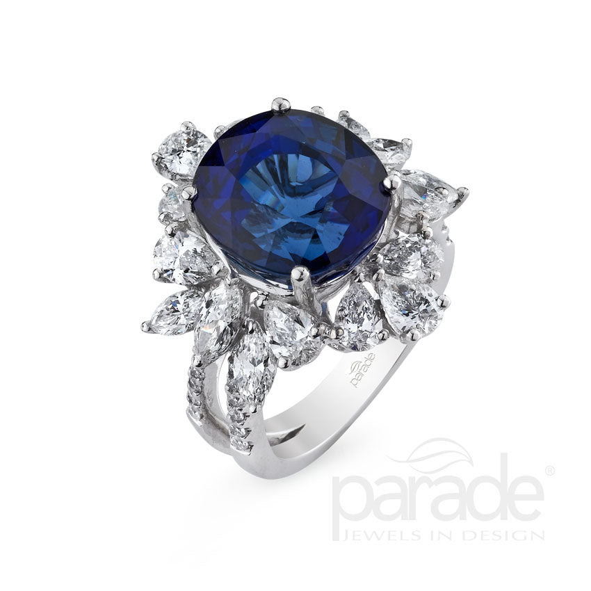 12.12 Carat Blue Sapphire & Diamond Ring