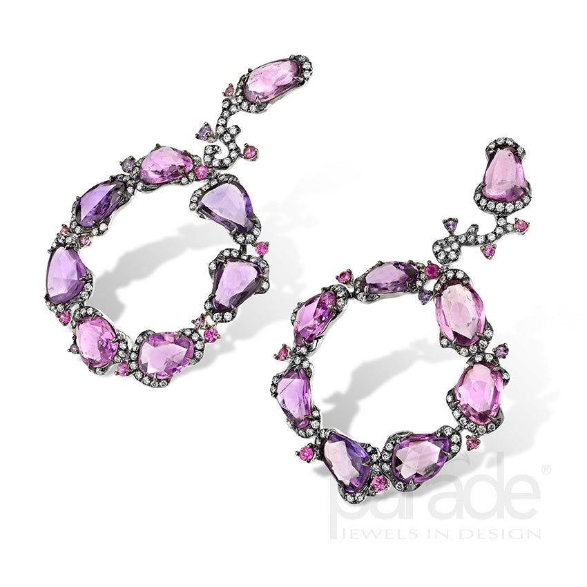 Pink Sapphire & Diamond Hoop Earrings