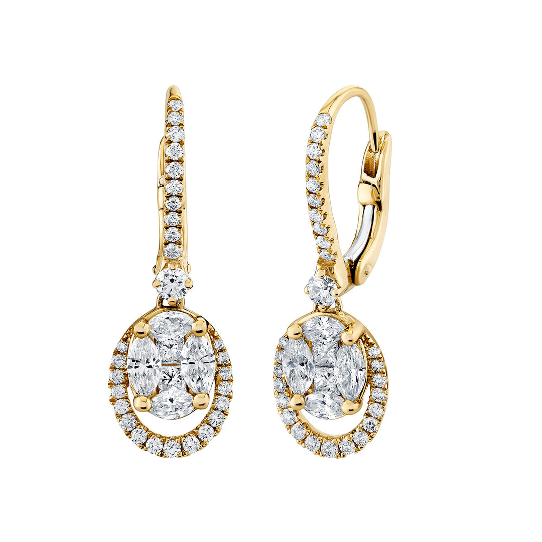 Oval Diamond Halo Drop Earrings