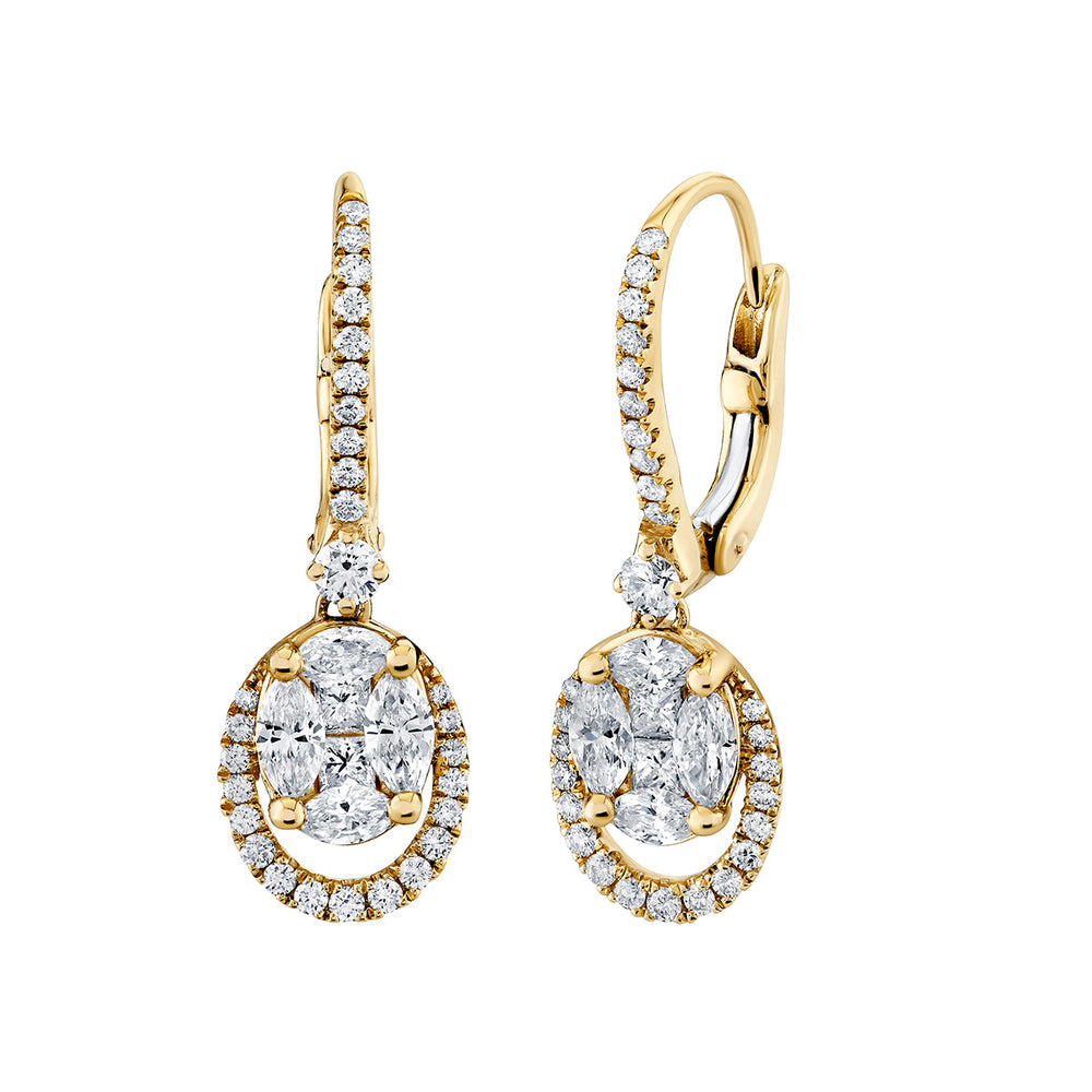 Oval Diamond Halo Drop Earrings