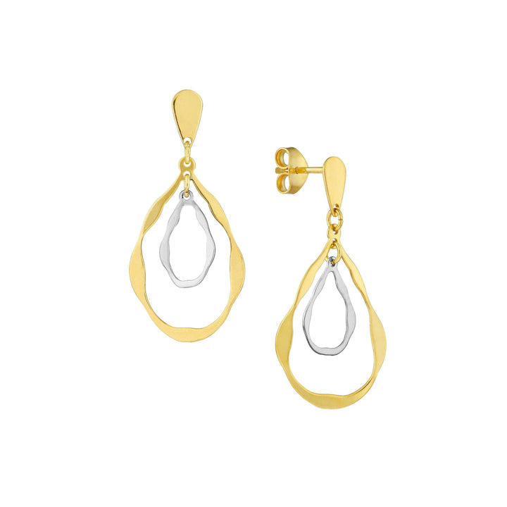 Two-Tone Stamped Double Teardrop Dangle Earrings