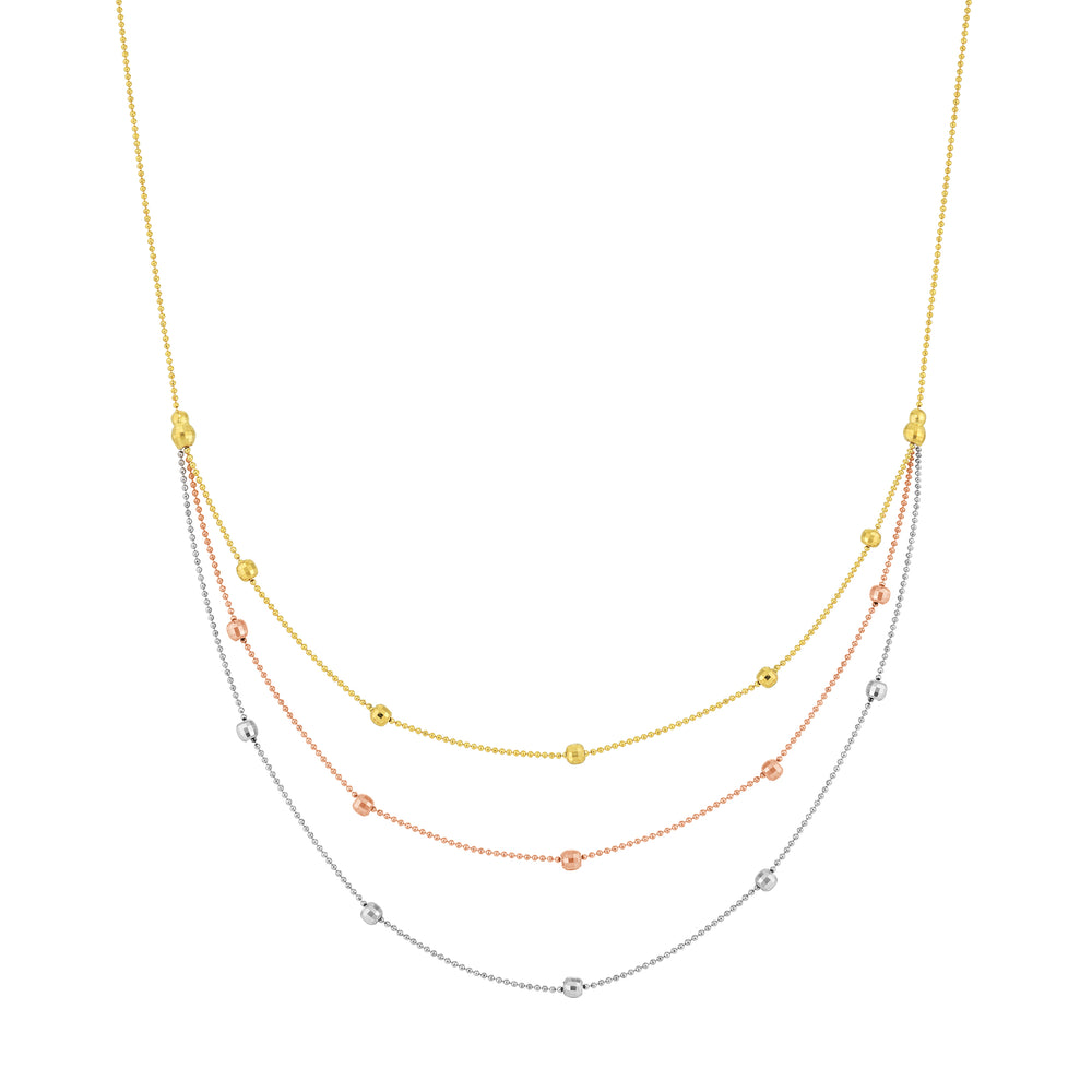Tri-Color Bib Necklace with Diamond-Cut Beads