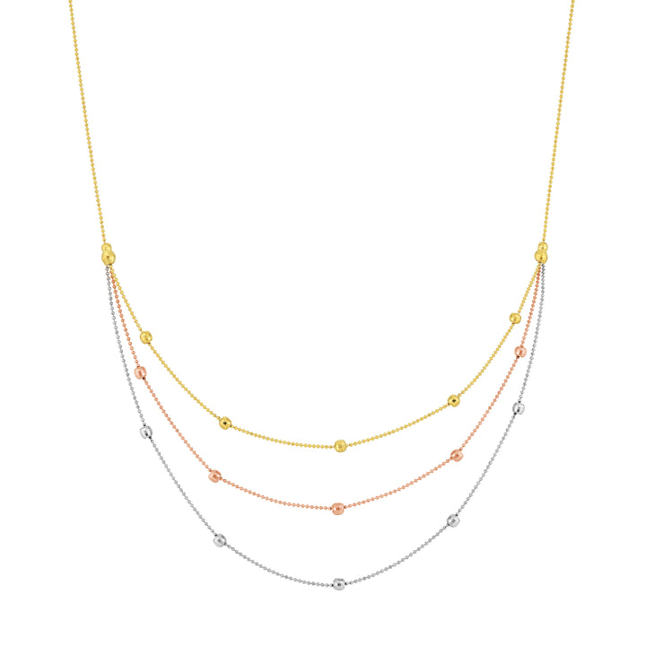 Tri-Color Bib Necklace with Diamond-Cut Beads