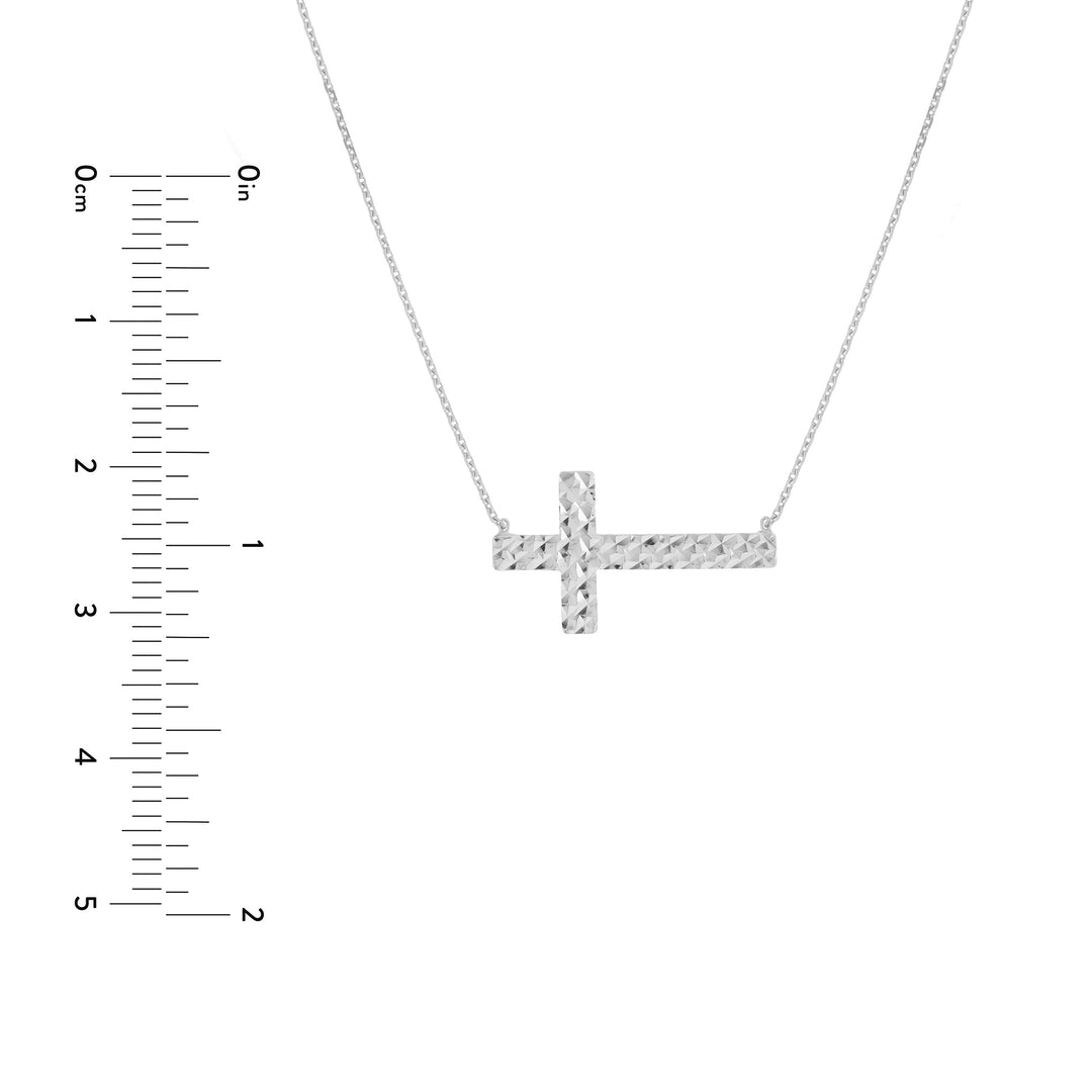 Diamond-Cut Sideways Cross Adj. Necklace