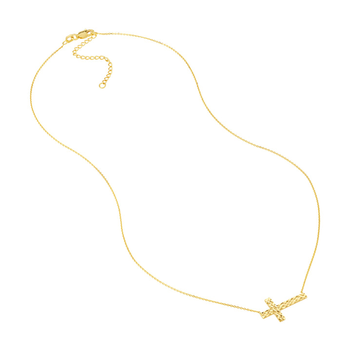 Diamond-Cut Sideways Cross Adj. Necklace