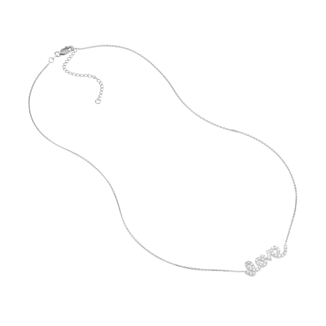 Plated Sterling Silver CZ Script Love Necklace