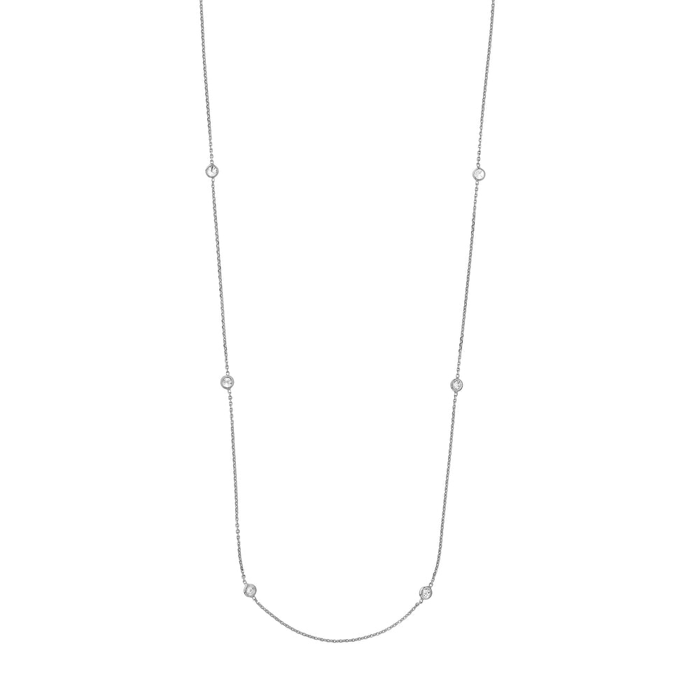 Sterling Silver CZ Bezel Station Long Necklace