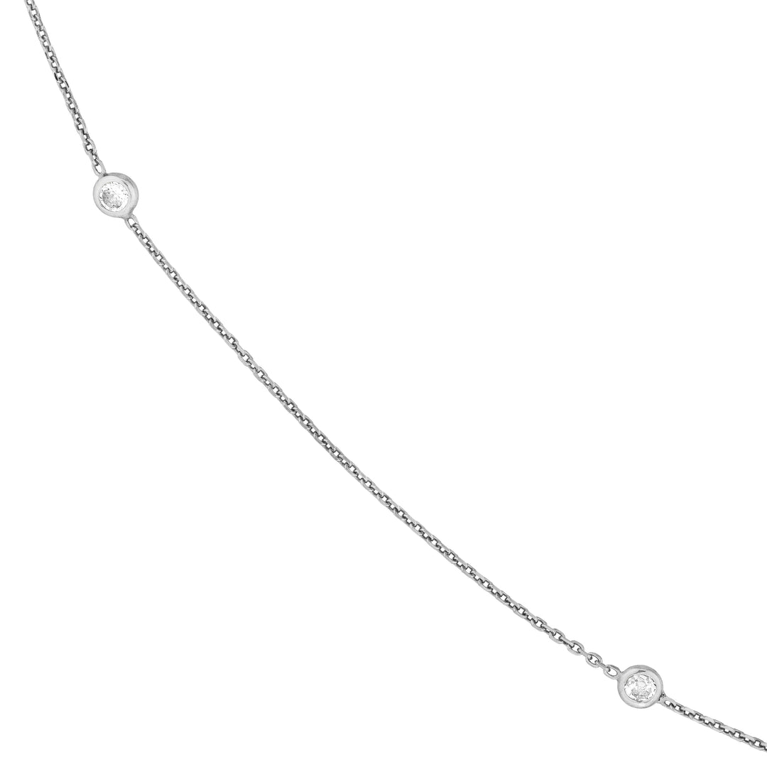 Sterling Silver CZ Bezel Station Long Necklace
