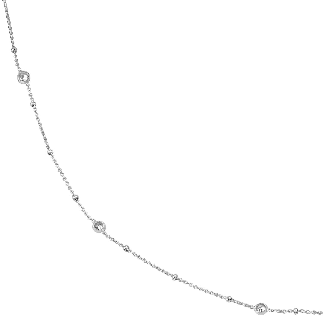 Sterling Silver Mini Bead and CZ Bezel Station Long Necklace