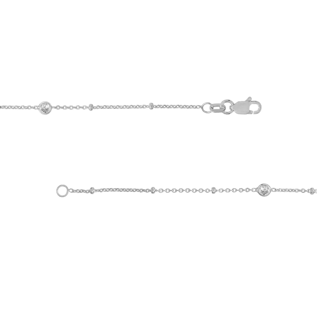 Sterling Silver Mini Bead and CZ Bezel Station Long Necklace