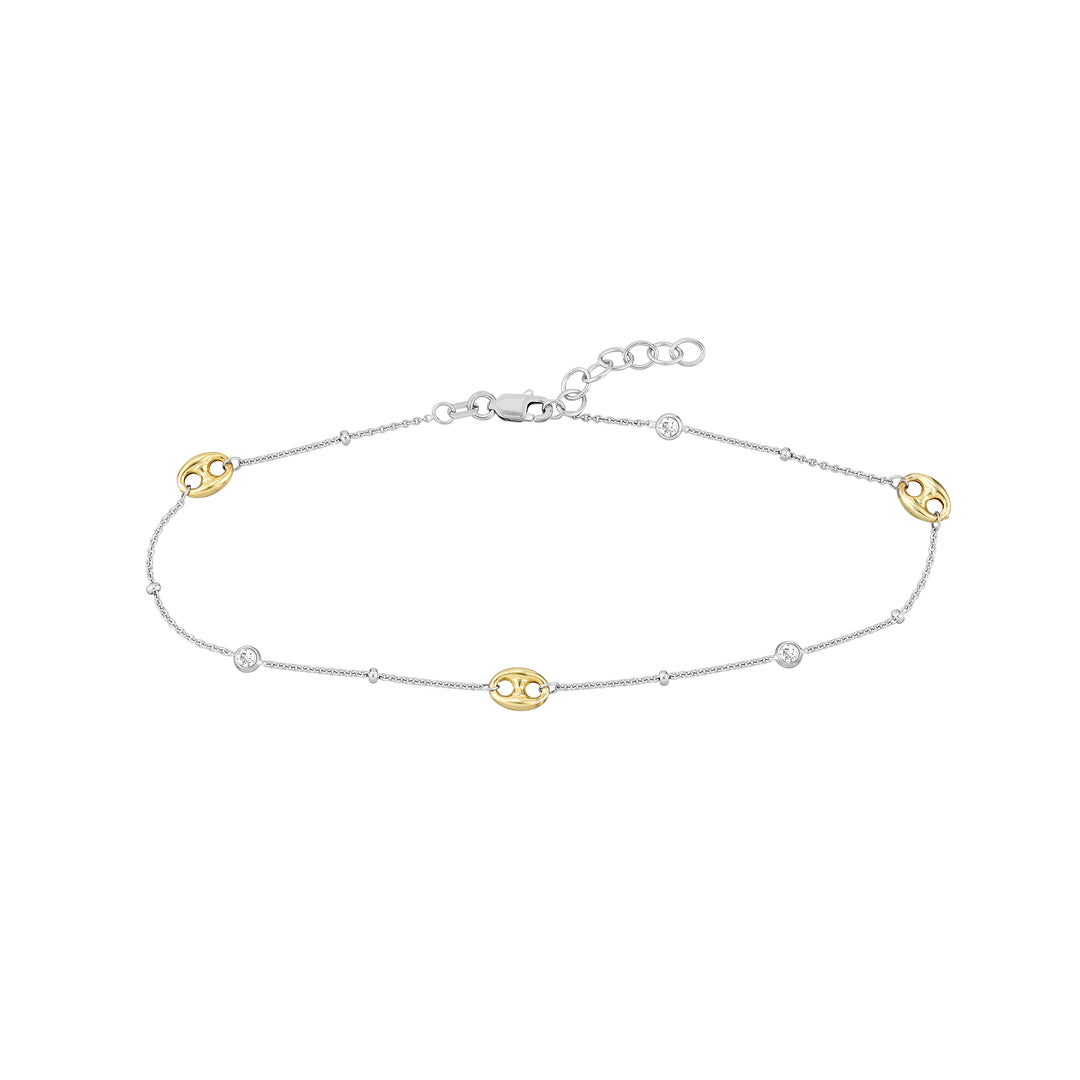 Sterling Silver and Plated Link and CZ Anklet
