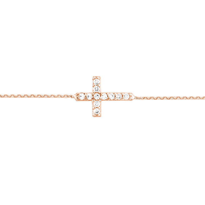 Sideways Mini CZ Cross Adjustable Bracelet