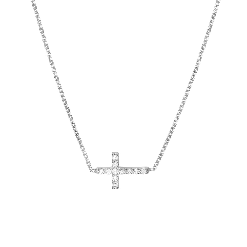 Sideways Mini CZ Cross Adjustable Necklace