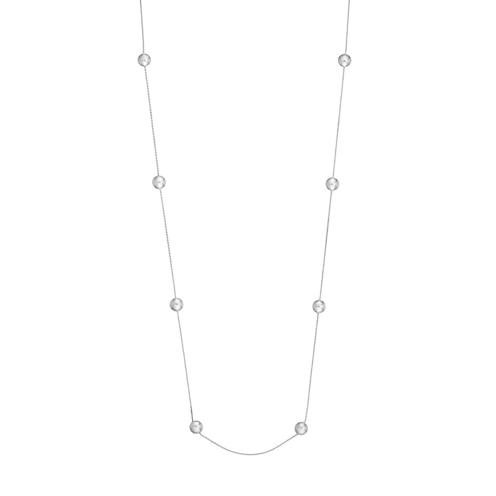 Sterling Silver Polished Bead Station Long Necklace