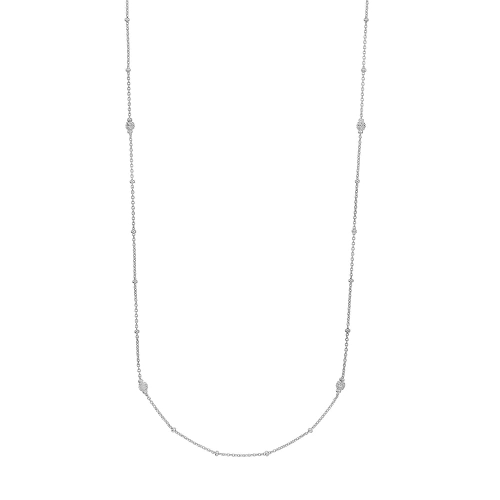 Sterling Silver D/C Bead and Mini Bead Long Necklace