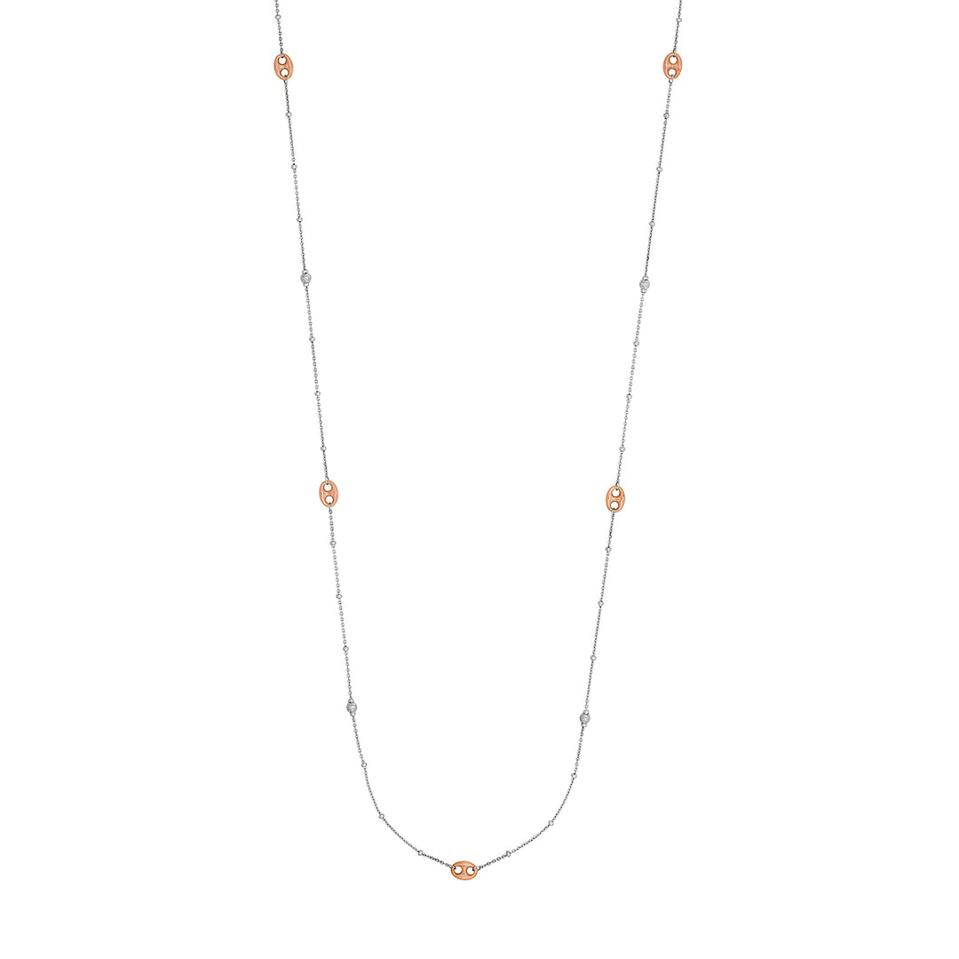 Long And Lovely White/Rose Puff Mariner Bead Necklace