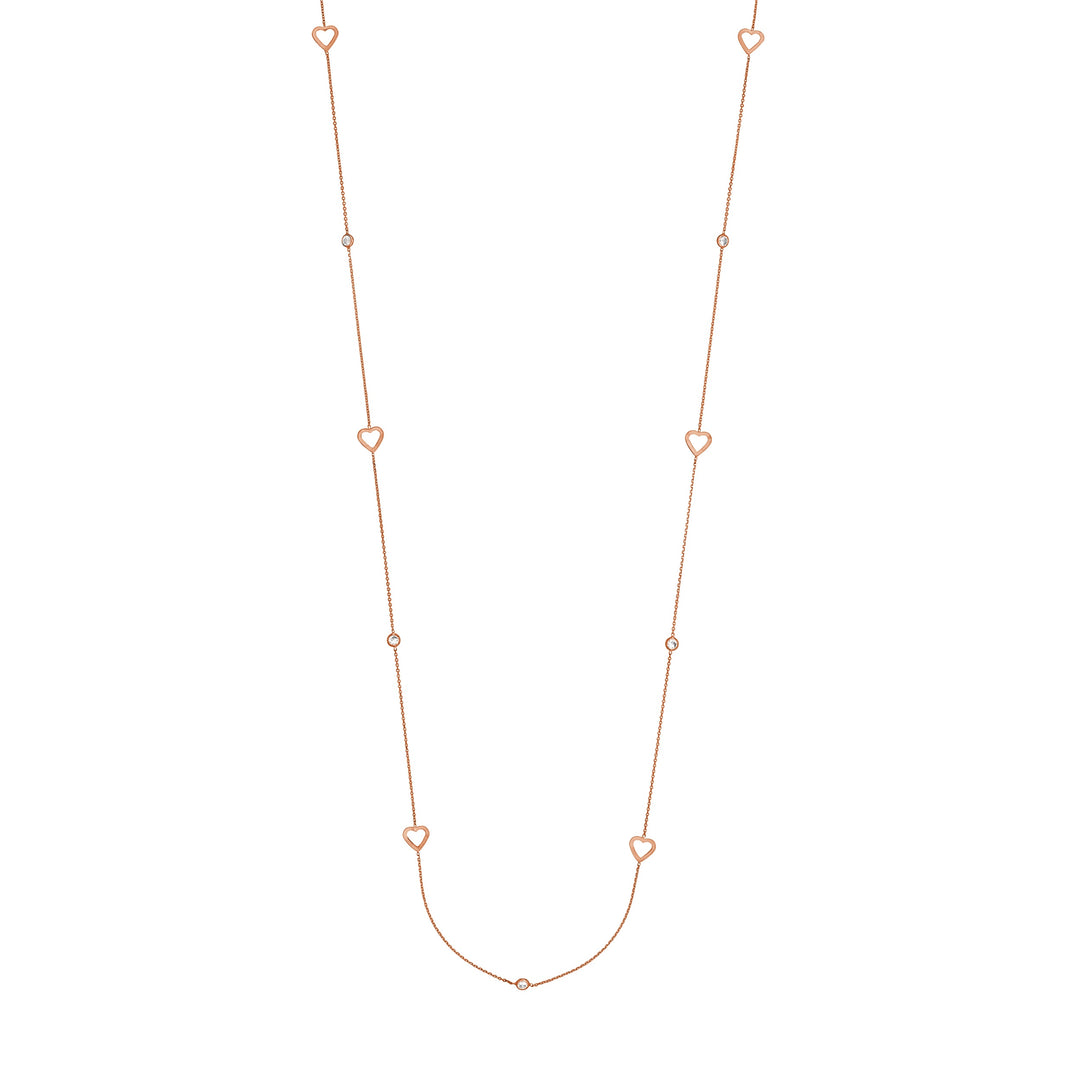 Sterling Silver CZ and Open Heart Station Long Necklace