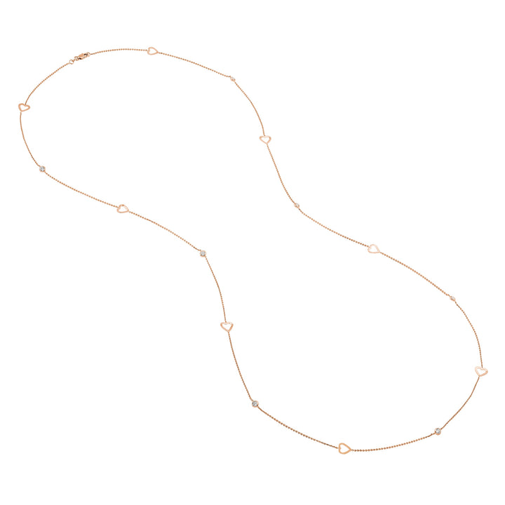 Sterling Silver CZ and Open Heart Station Long Necklace