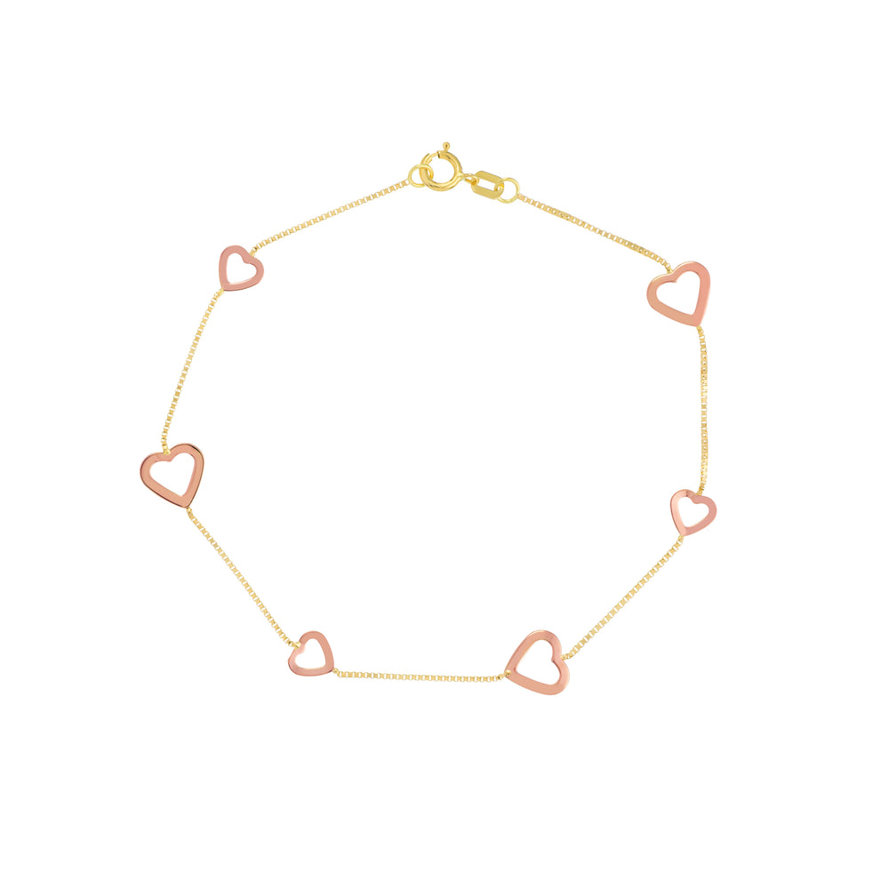 Two-Tone Open Heart on Box Chain Bracelet
