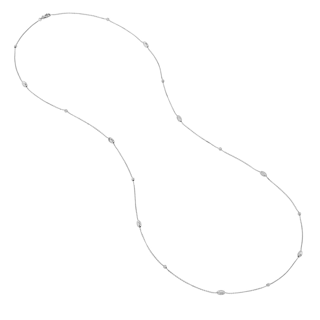 Sterling Silver Diamond-Cut Bead Station Long Necklace