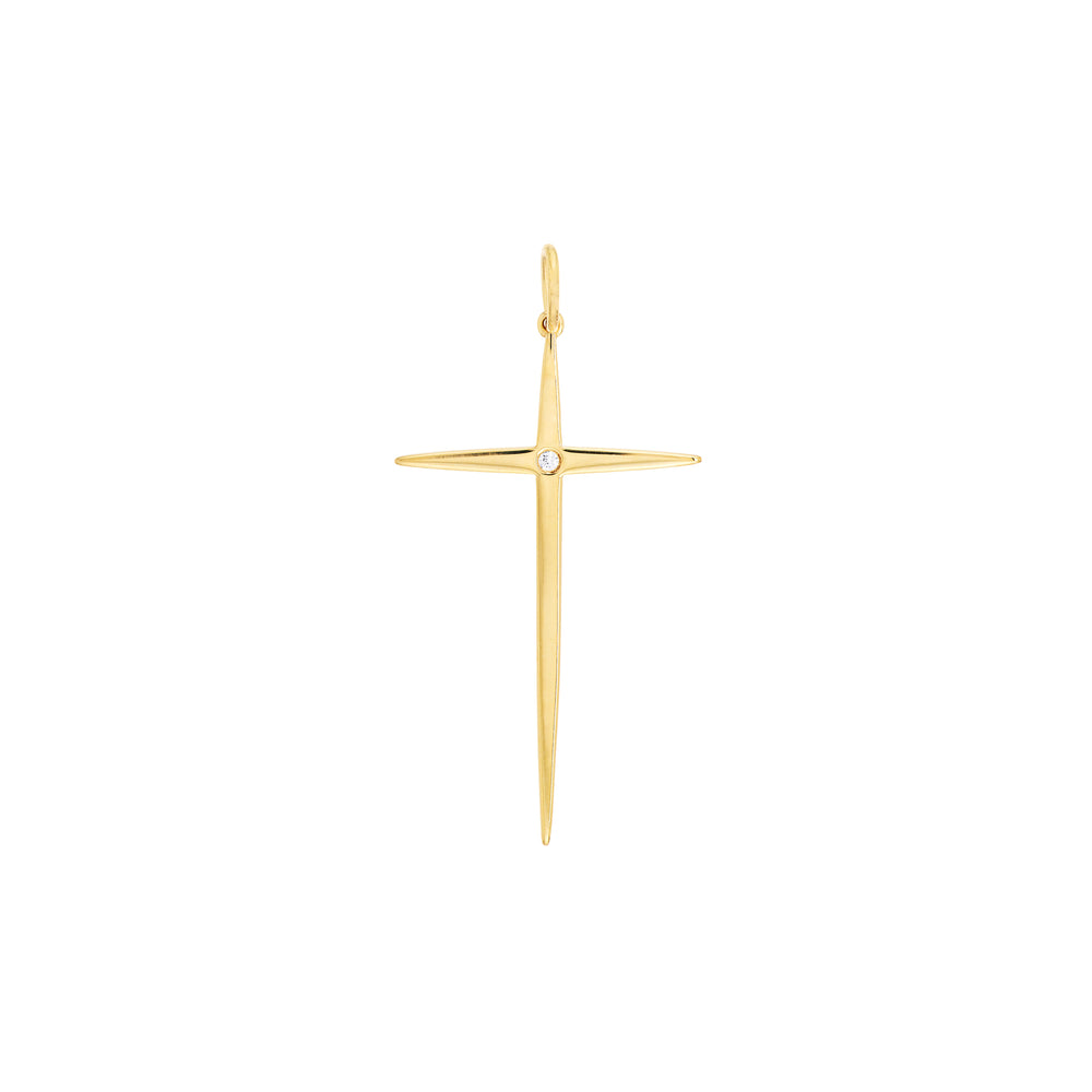 Pointed Cross Pendant with 1pt Diamond