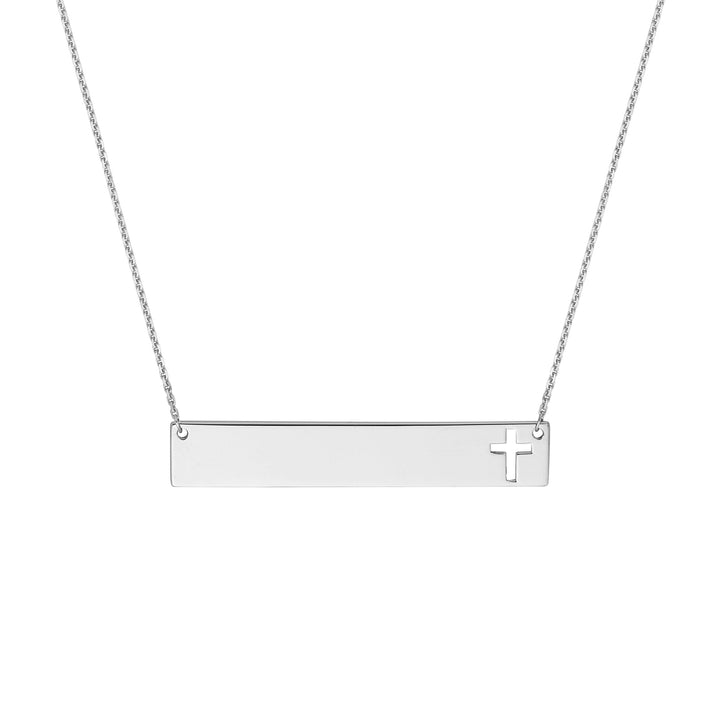 Plated Sterling Silver Bar Necklace with Cross