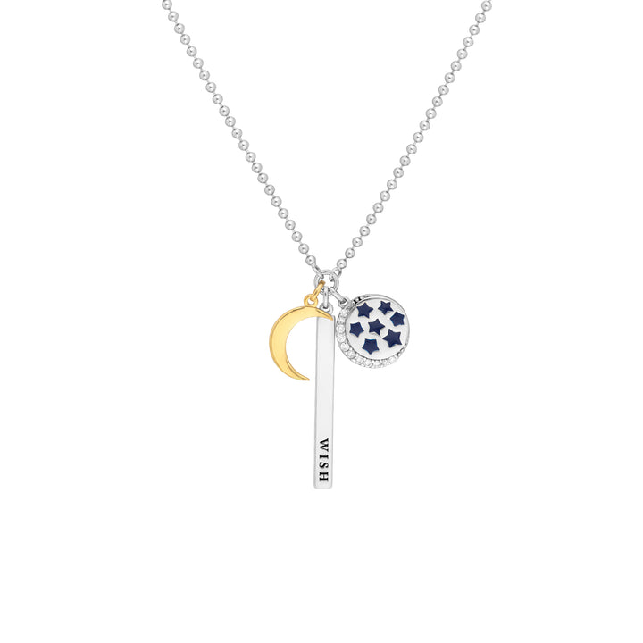 Sterling Silver Wish Bar Celestial Mixed Charm Necklace