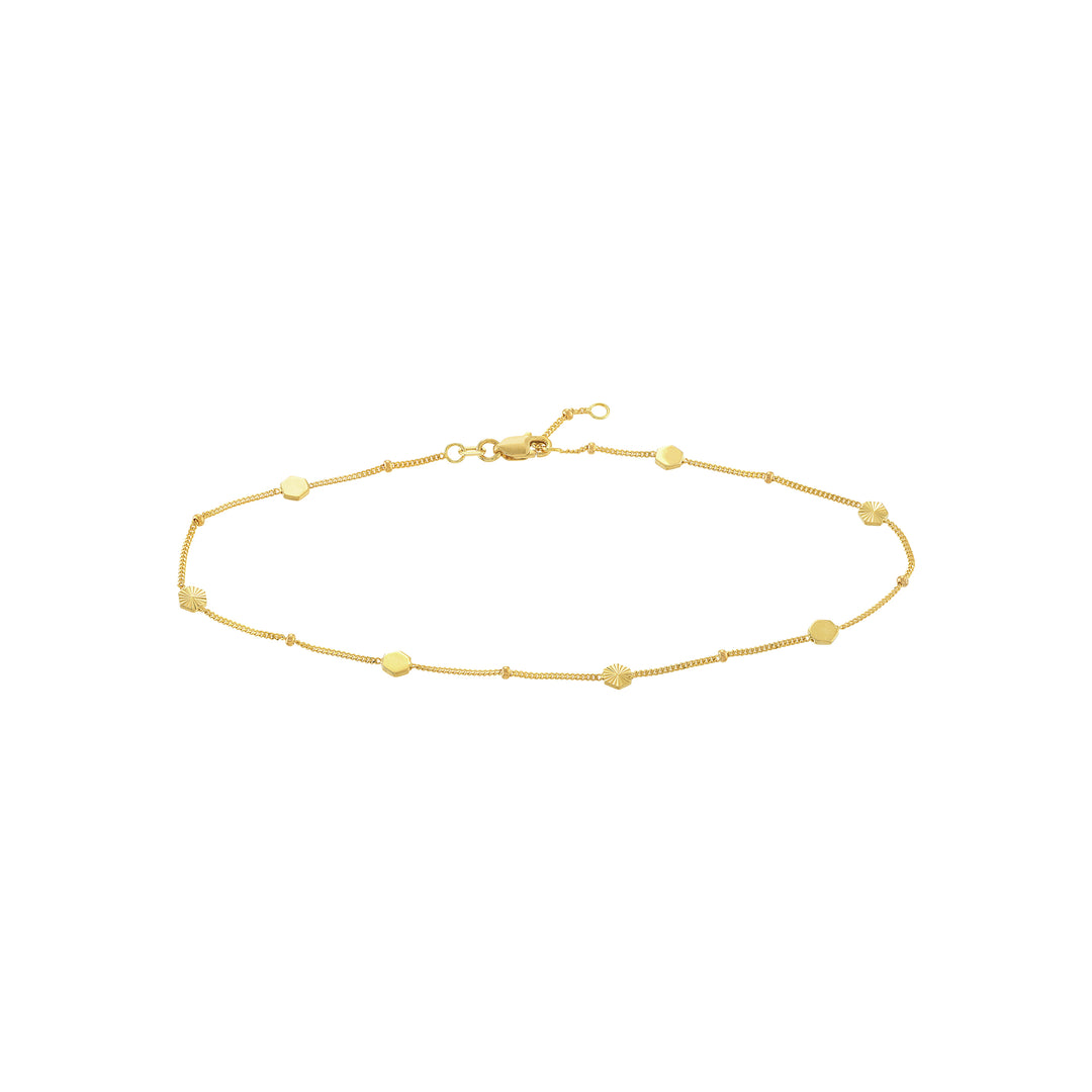 Fluted/Polished Hexagon Adjustable Anklet