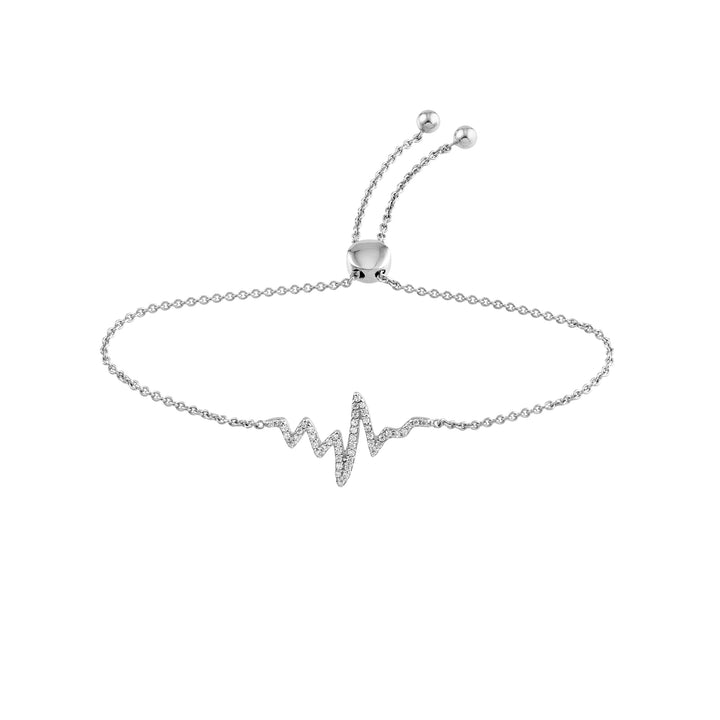 Sterling Silver CZ Heartbeat Bolo Bracelet