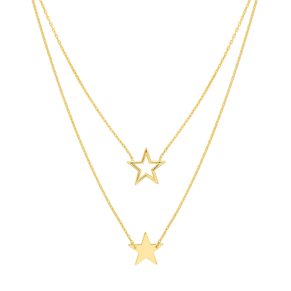 Wire and Solid Star Adj. Duet Necklace