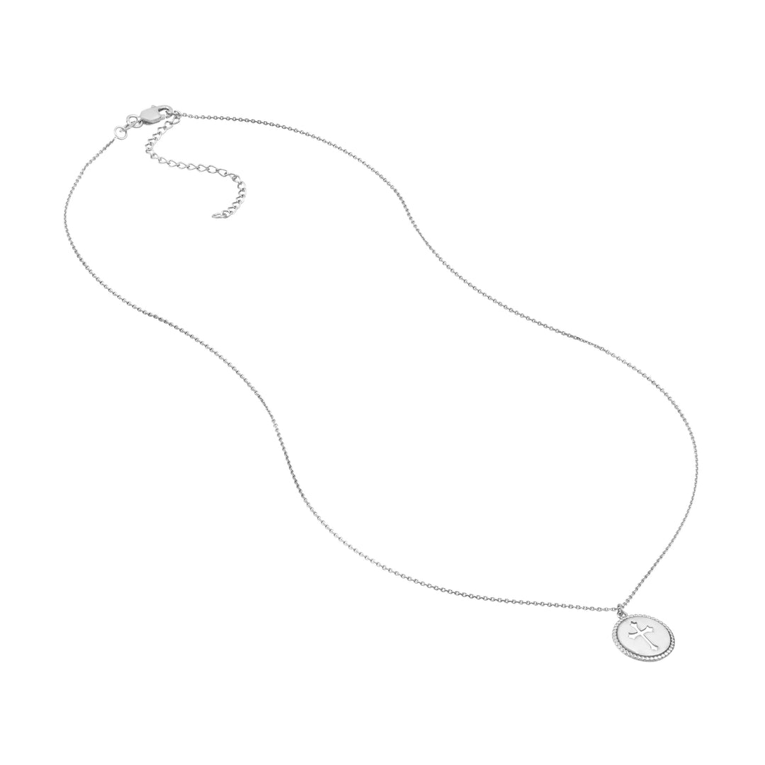 Cross Cutout Beaded Medallion Necklace