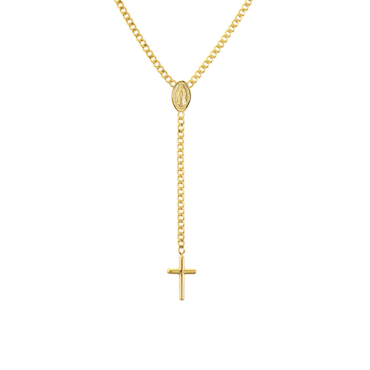 Mary and Cross Curb Chain Lariat Necklace