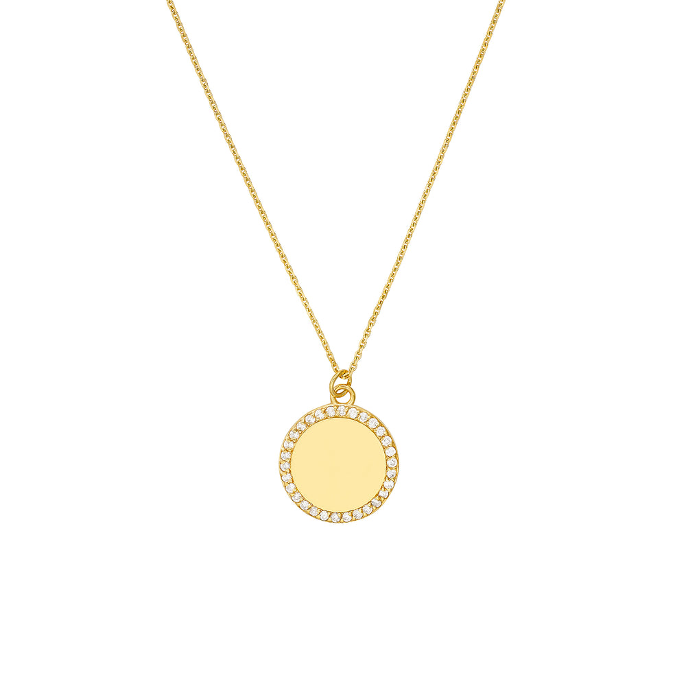 Diamond Framed Engravable Disk Necklace