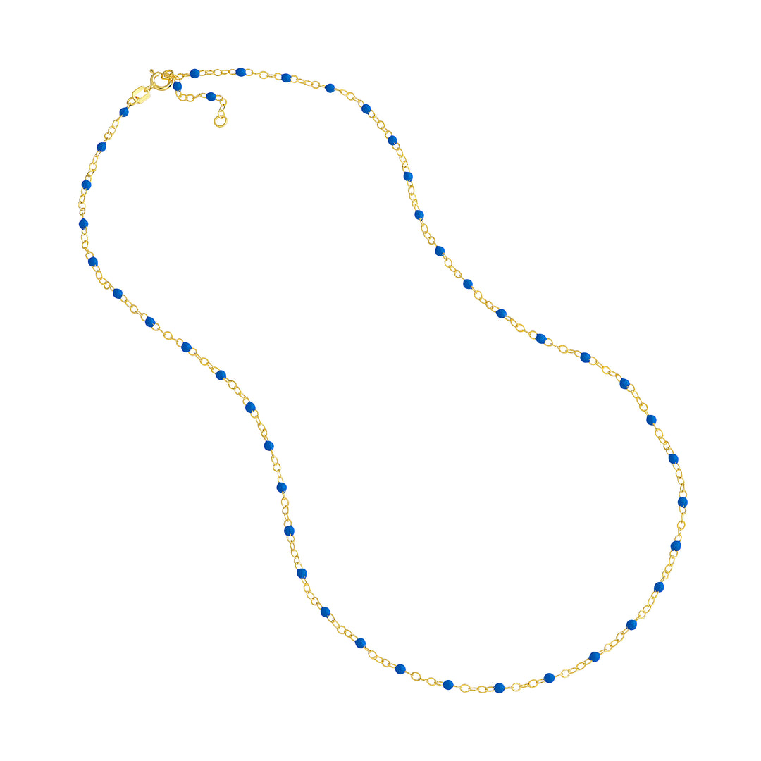 Cobalt Enamel Bead on Piatto Chain