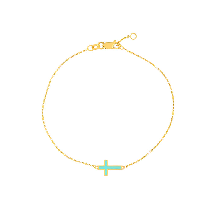 Lt.Turquoise Enamel Sideways Cross Bracelet