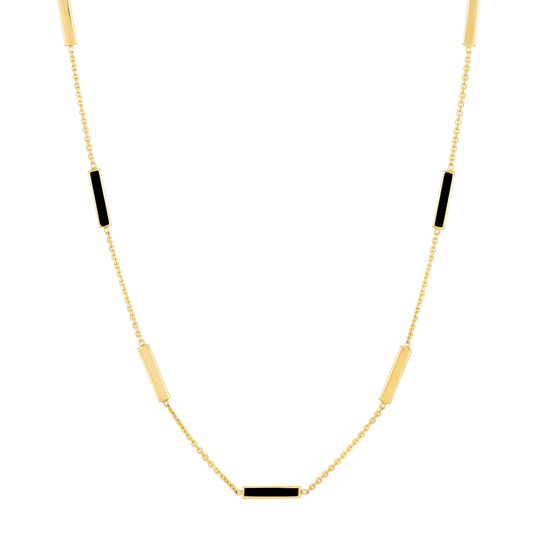 Black Enamel Alternating Bar Station Necklace